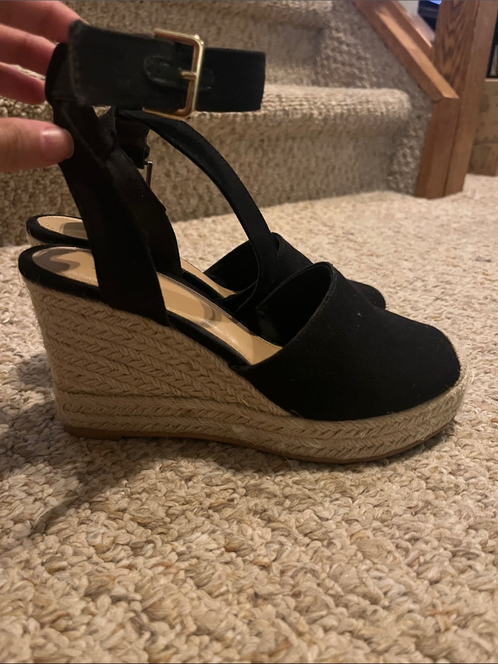 H&M Black Espadrille Wedge Sandals with Ankle Strap
